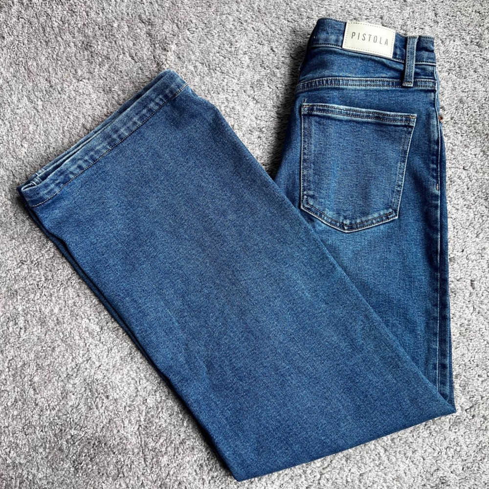 Pistola Wide Leg Jeans Womens 25 Blue High Rise Denim Cotton Stretch P000160
